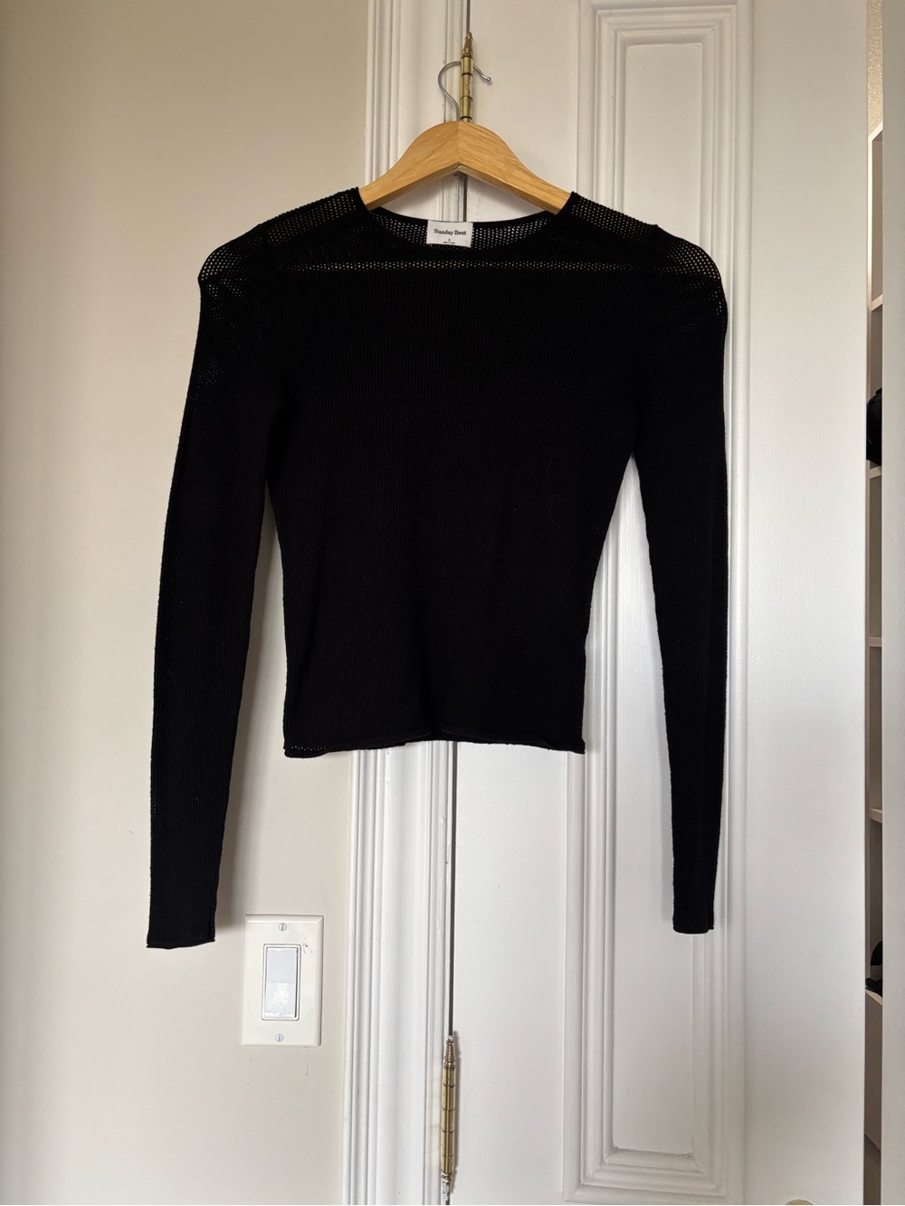 Sunday Best Black Long-Sleeve Knit Mesh  Top